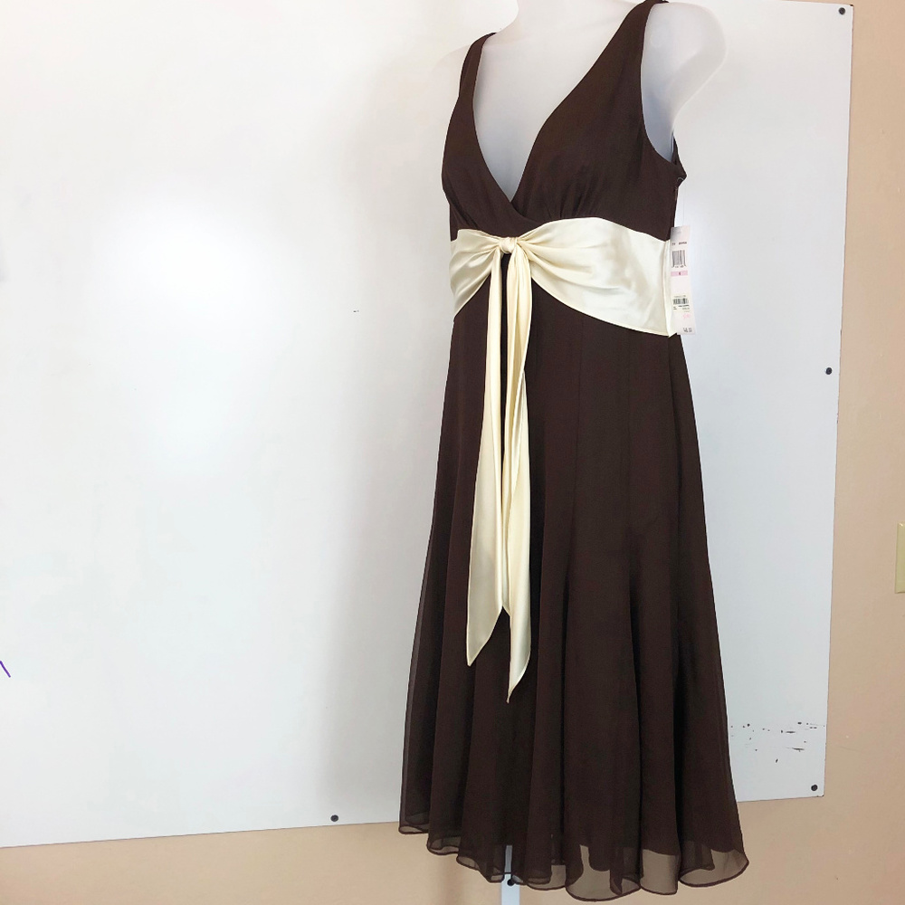 Maggy London Brown and Cream Midi Dress